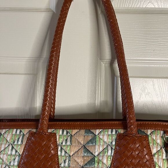 Galian NewYork PVC quilted large tote multi pastel color with brown trim - Picture 3 of 11